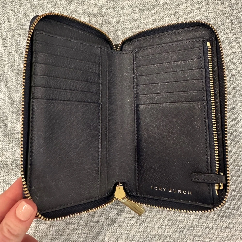 Tory Burch Black Wallet with Gold Accents
